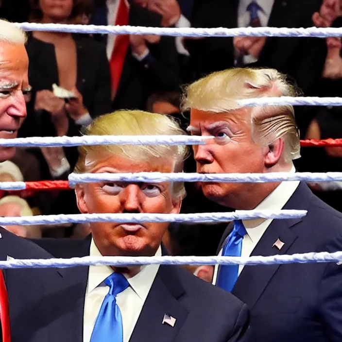 Prompt: joe biden and donald trump boxing match in ring, detailed sharp photo