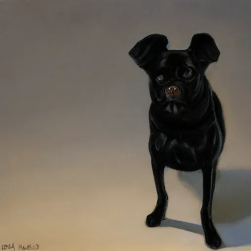 Image similar to modern stylized oil painting of retarded black dog, dramatic lighting