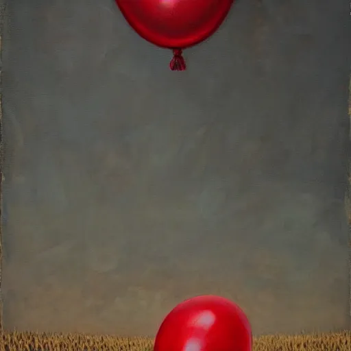 Prompt: grunge painting of cornfield with a red balloon by chris leib, horror theme, detailed, elegant, intricate, conceptual, volumetric light