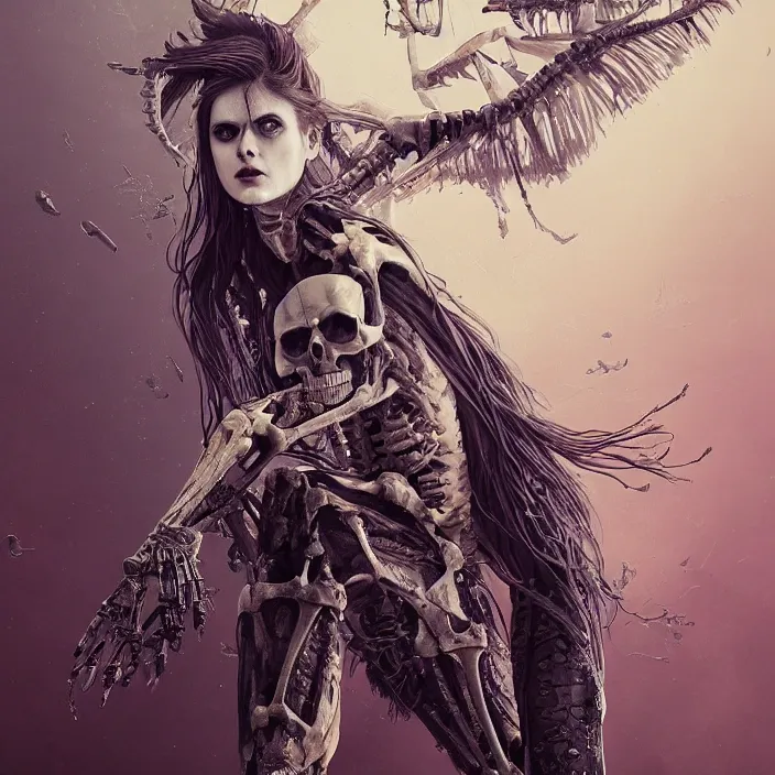 Image similar to portrait of Alexandra Daddario as a skeleton. intricate abstract. intricate artwork. by Tooth Wu, wlop, beeple, dan mumford. octane render, trending on artstation, greg rutkowski very coherent symmetrical artwork. cinematic, hyper realism, high detail, octane render, 8k, iridescent accents