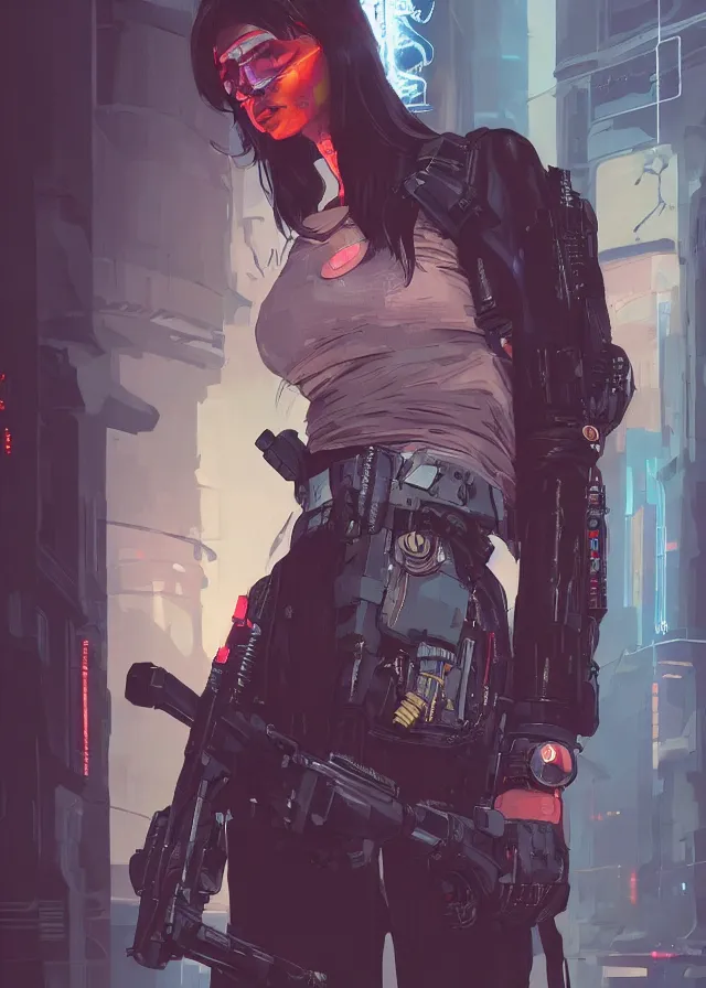 Image similar to very detailed, prophet graphic novel, ilya kuvshinov, rutkowski, simon roy, james jean, portrait illustration of a cyberpunk military woman, colorful, cinematic composition, ray tracing, hyperrealism, photorealistic