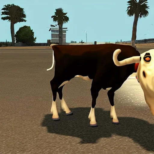 Image similar to a man that looks like a cow, as a character in gta san andreas, screenshot