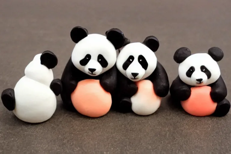 Prompt: a cute family of pandas made from playdough