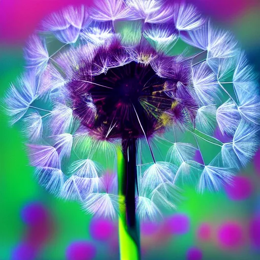 Prompt: dandelion, beautiful colors, abstract, artstation hq, in style of simon c page