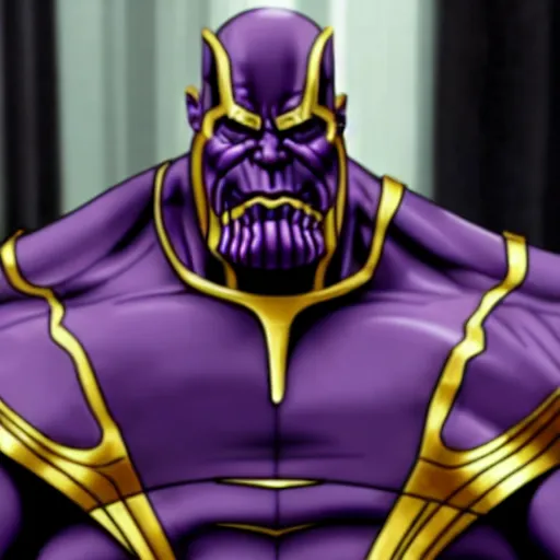 Prompt: thanos sad because he is in court for his crimes, the judge finds him guilty