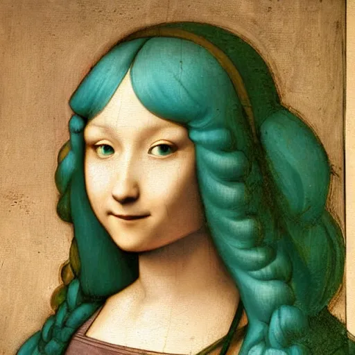 Image similar to An oil painting by Leonardo Da Vinci of a Hatsune Miku, portrait