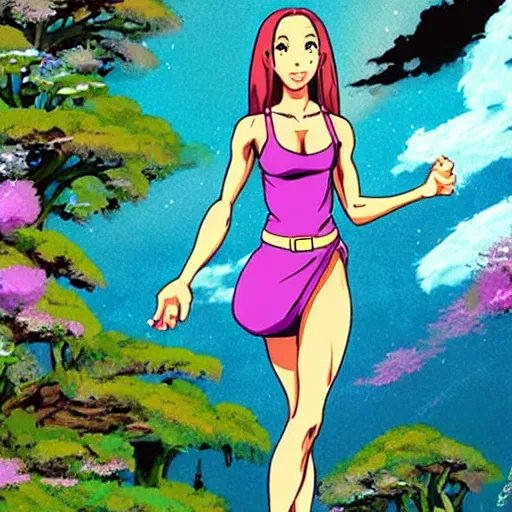 Image similar to sasha banks in the style of studio ghibli