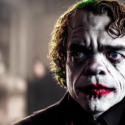 Image similar to stunning awe inspiring peter dinklage as the joker movie still 8 k hdr atmospheric lighting