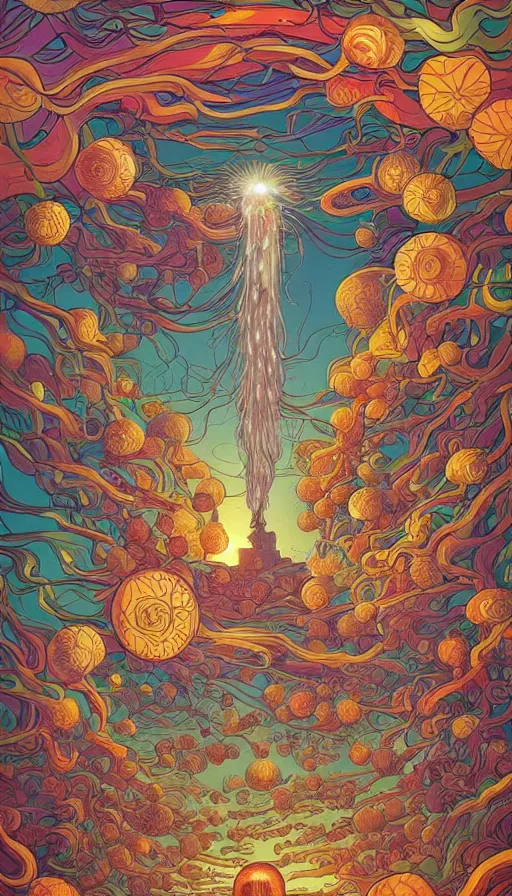 Prompt: The land of the floral jellyfish, italian futurism, Dan Mumford, da vinci, Josan Gonzalez