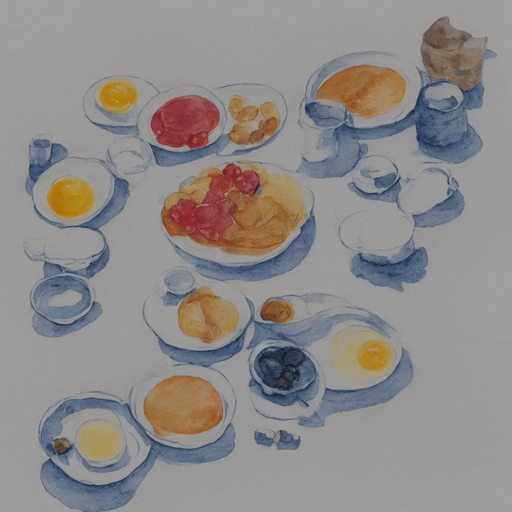 Prompt: a zen breakfast, minimal, water color, very detailed, 4K