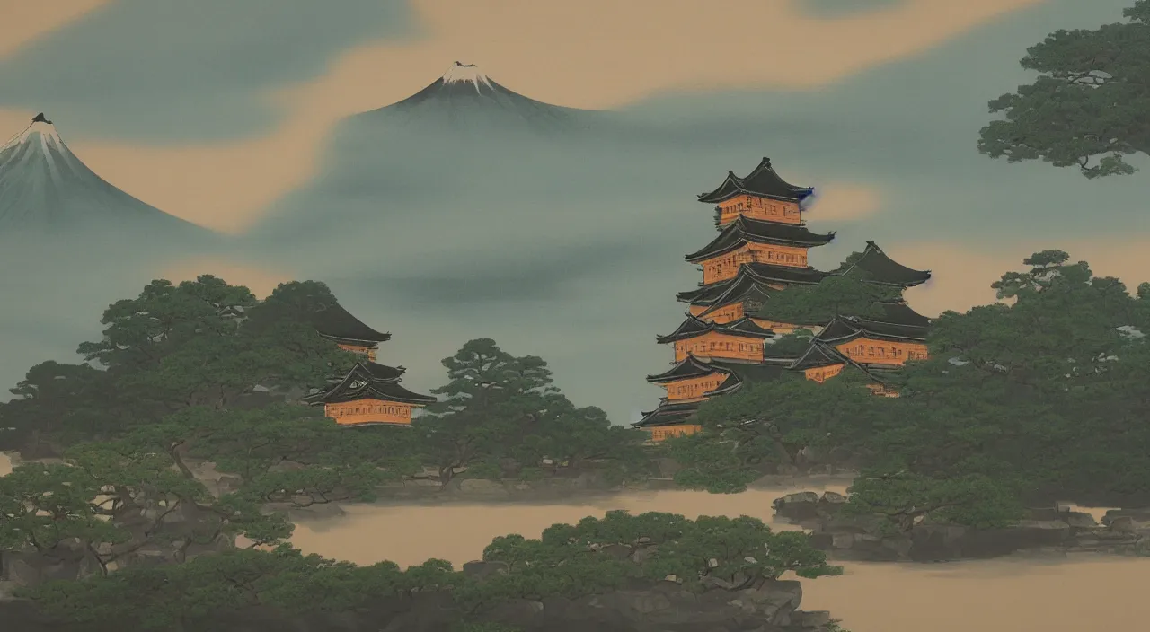 Image similar to a landscape painting of a Japanese castle, trending on artstation