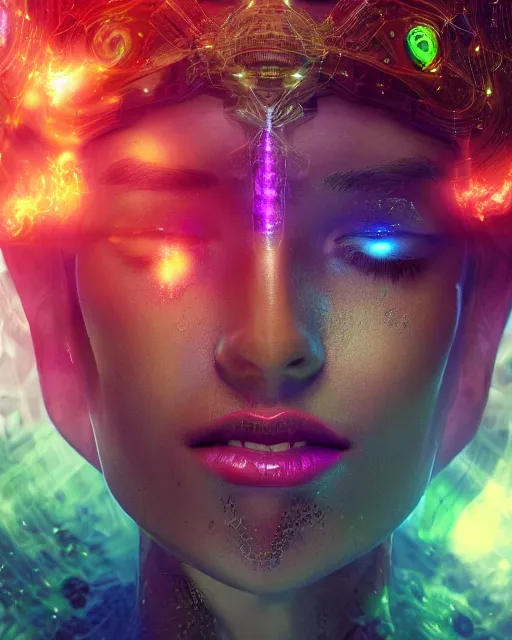 Prompt: a powerful beautiful energy woman, by alexander fedosav, hyper detailed digital matte painting, concept art, hyperrealism, 1 6 k resolution, cinema 4 d, 8 k resolution, trending on artstation, behance hd, a masterpiece, by stephan martiniere, particles, cel - shaded, power bright neon energy, by david a. hardy,