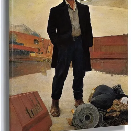 Image similar to Portrait of Jason Statham Pet Detective Standing atop a Garbage Truck Newell Convers Wyeth Andrew Wyeth Jamie Wyeth