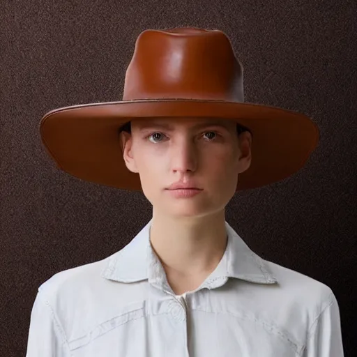 Prompt: leather patch hat, photo, realistic, light colors