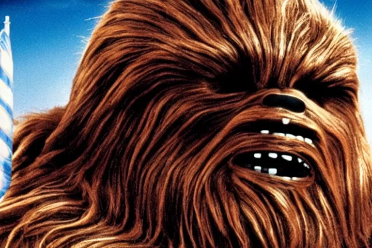 Prompt: A still from the movie Miracle on 34th Street starring Chewbacca