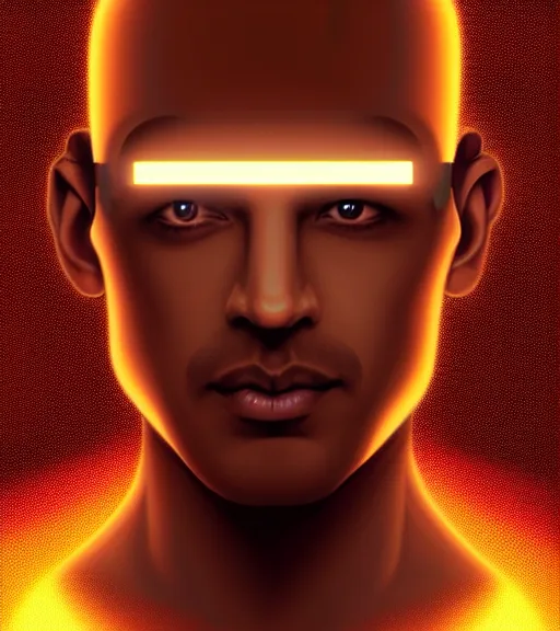 Image similar to symmetry!! indian prince of technology, solid cube of light, hard edges, product render retro - futuristic poster scifi, lasers and neon circuits, brown skin handsome indian prince, intricate, elegant, highly detailed, digital painting, artstation, concept art, smooth, sharp focus, illustration, dreamlike, art by artgerm