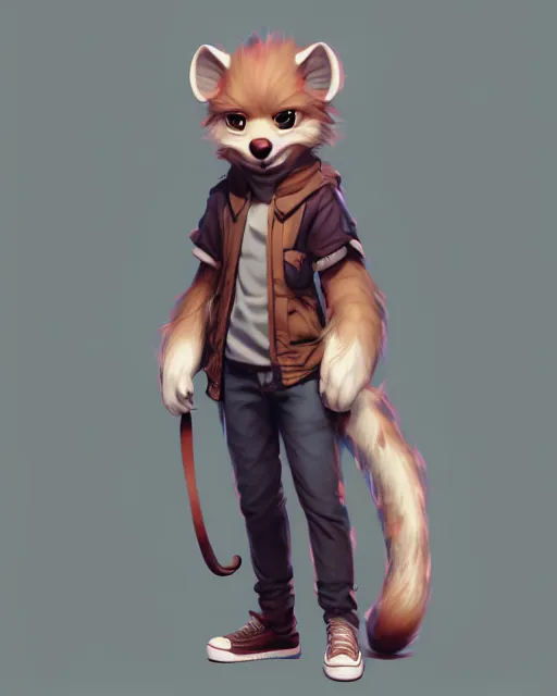 Image similar to character concept art of a cute young male anthropomorphic furry | | cute - fine - face, pretty face, key visual, realistic shaded perfect face, fine details by stanley artgerm lau, wlop, rossdraws, james jean, andrei riabovitchev, marc simonetti, and sakimichan, trending on artstation