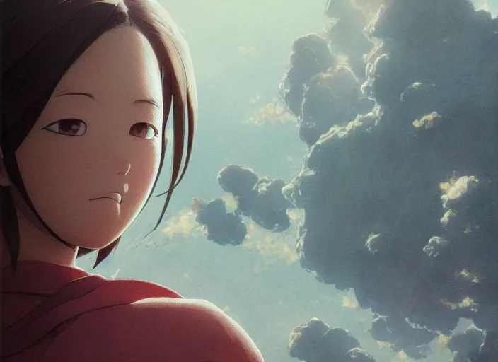 Image similar to a 3 d film animation still portrait of a 2 0 0 0's manga heroine, finely detailed features, sun light, painted by greg rutkowski, akira toriyama studio ghibli