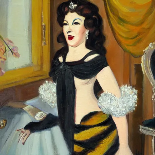 Image similar to painting of a glamorous opera singer performing, highly realistic paining