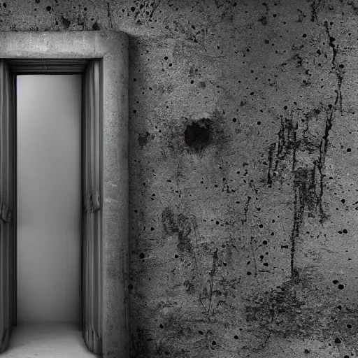 Image similar to scary concrete prison cell, 4K, dark, horror, wet, moldy, futuristic,