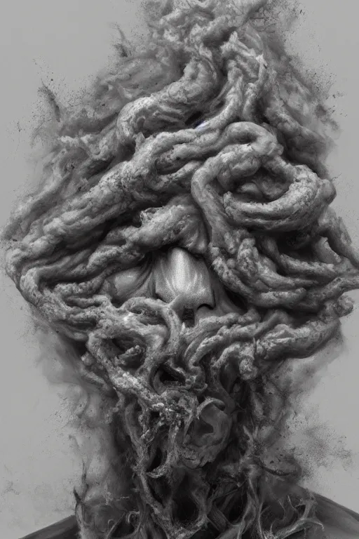 Image similar to Haunting horrifying detailed painting of a man made of cloudy smoke, hyper detailed, trending on Artstation