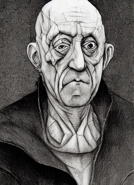 Image similar to mike ehrmantraut by hieronymus bosch, detailed digital art, trending on Artstation