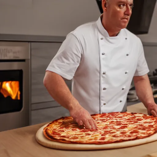 Image similar to A still of the Emperor making a pizza, 4k, photograph, ultra realistic, highly detailed, professional lighting