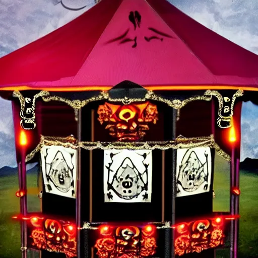 Image similar to A Scary Haunted Fortune Teller Machine Ornate Circus Tent Scary Psychic Zultan Glowing Eyes Horror Mystary