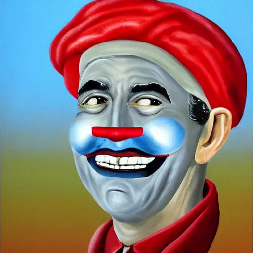 Prompt: george bush wearing tinfoil hat painting osama bin laden clown