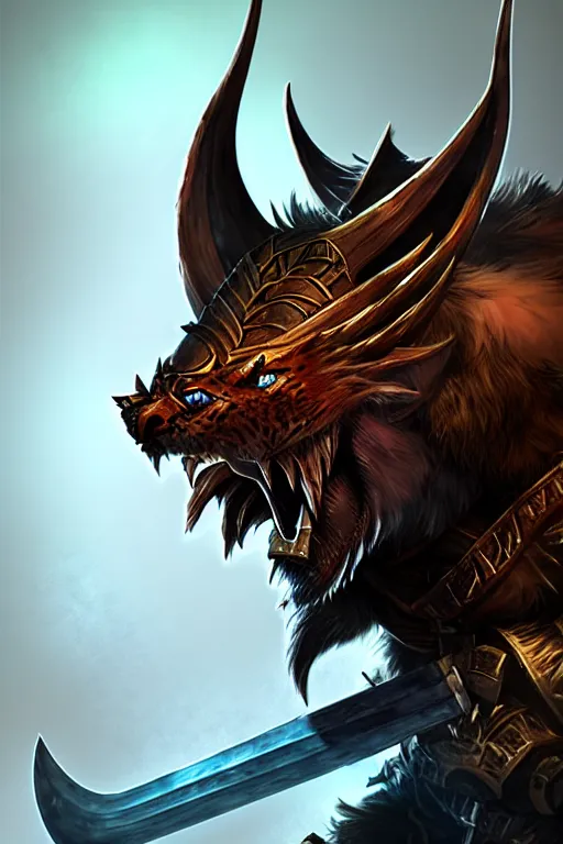 Prompt: Charr warrior of Guild Wars 2, concept art, close-up, digital art, hyper-realistic, highly detailed