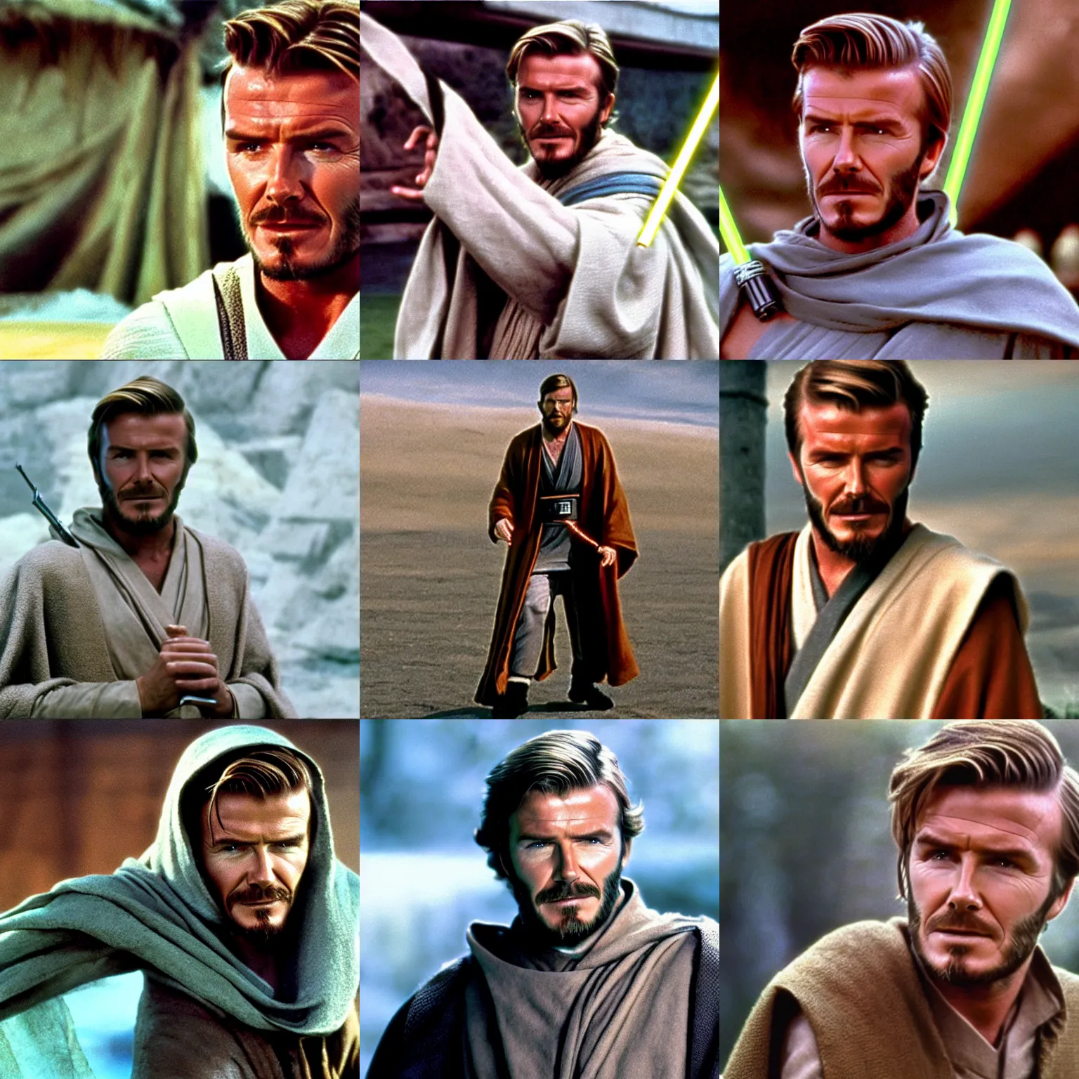 Image similar to David Beckham as Obi-Wan Kenobi in Star wars (1977) cinemascope and technicolor