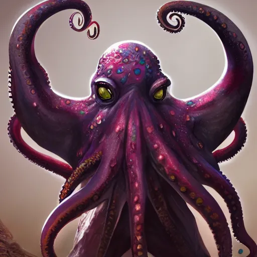 Prompt: zombified tribal octopus full body profile, trending on artstation, ultra fine detailed, hyper detailed, hd, concept art, digital painting