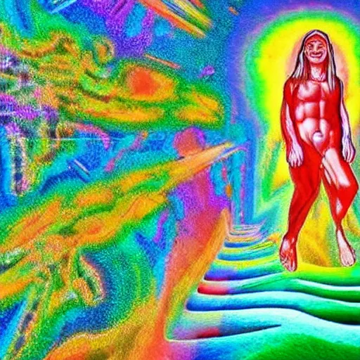 Image similar to hyper realistic lsd trip from the perspective of god