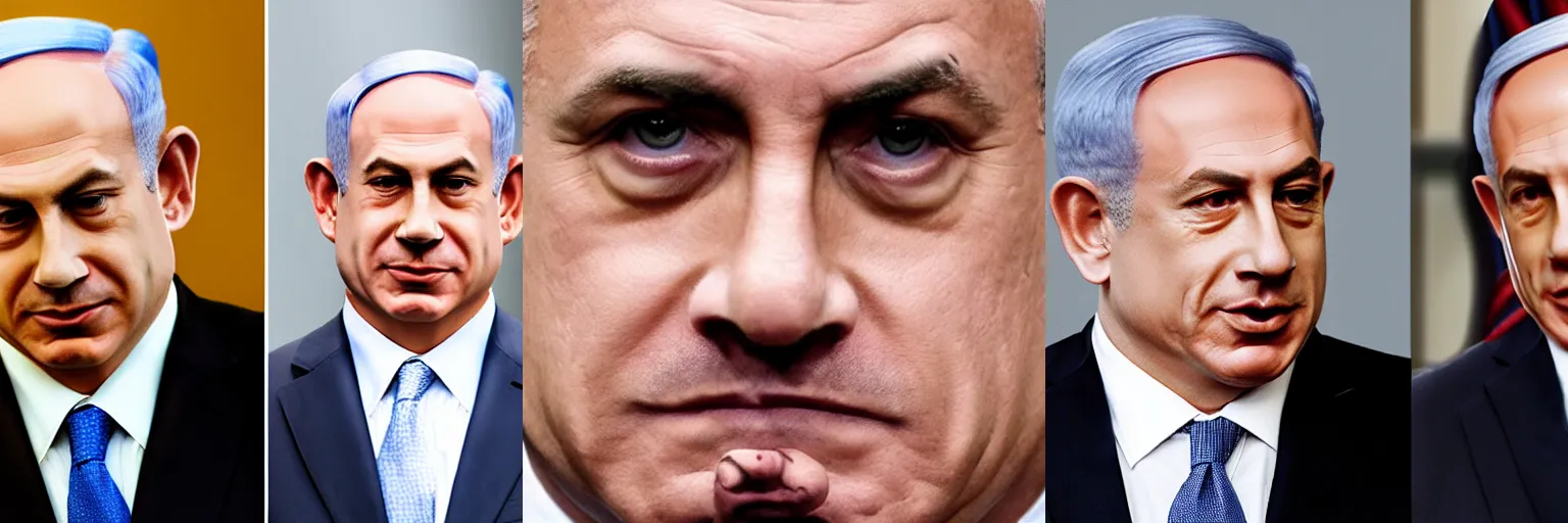 Prompt: Benjamin Netanyahu dressed in makeup