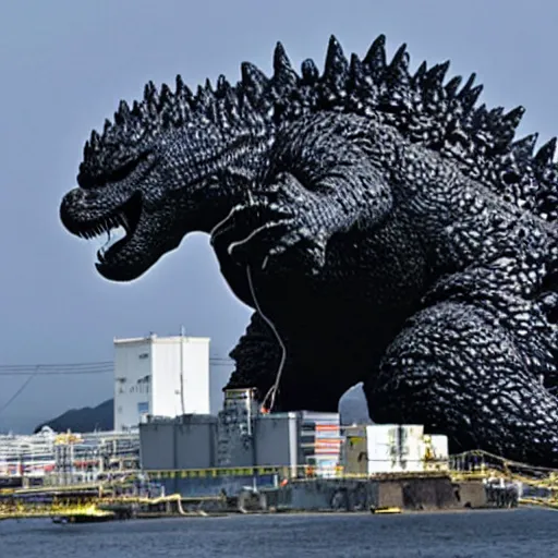 Image similar to godzilla attacking fukushima daiichi unit 4