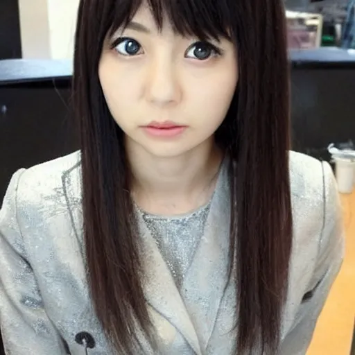 Image similar to a pretty young girl of 2 5, japanese, with big eyes, short shoulder - length hair and a suit ， by tiv