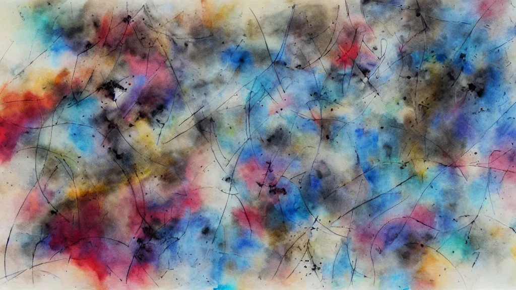 Image similar to \'The End, And The Uncertainty\', abstract ink and watercolour painting, author unknown