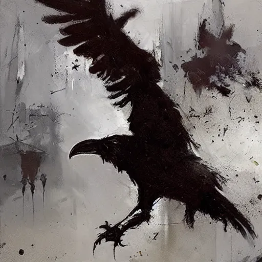 Image similar to ravens attacking, by jeremy mann.