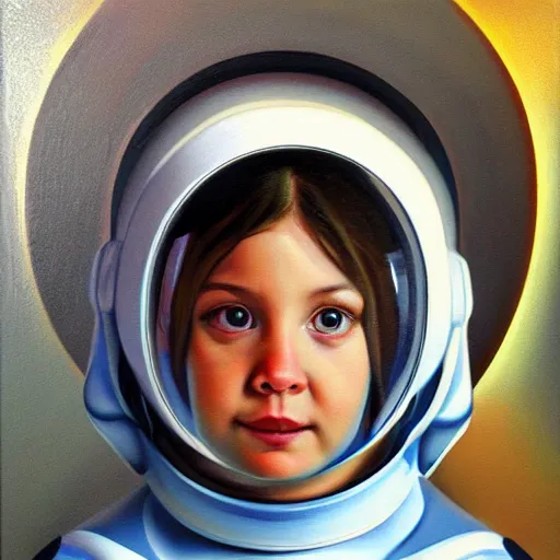 Image similar to girl in futuristic astronaut suit, portrait, hyperrealism oil painting