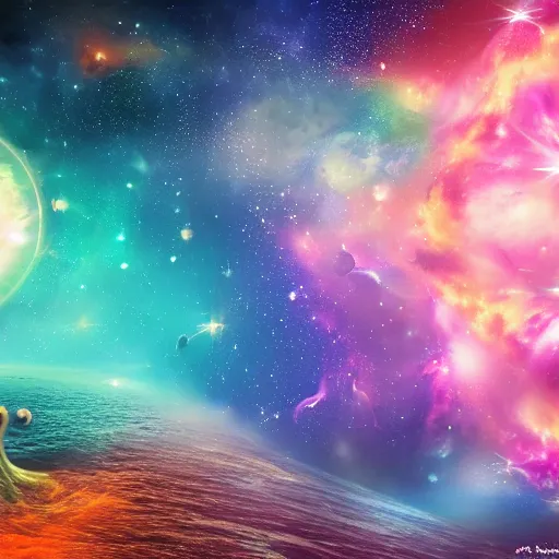 Image similar to eternal happiness in the cosmos, digital art very very very very very very very very very beautiful, 4k epic composition