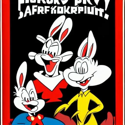 Image similar to bugs bunny, daffy, porky pig, soviet propaganda style,