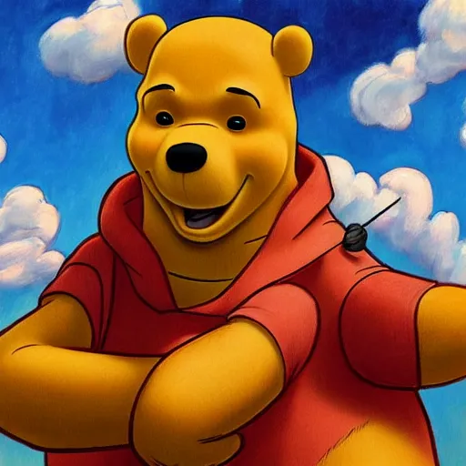 Prompt: a Painting of Winnie the Pooh as a titan from attack on titan in the style of Ross Tran