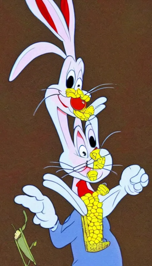 Image similar to bugs bunny eating a corn cob. very very beautiful!!