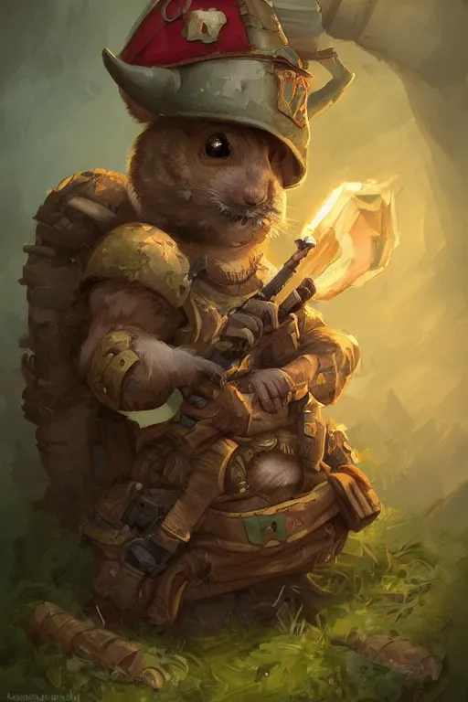 Image similar to cute little anthropomorphic Guinea Pig Soldier, tiny, small, baby animal, short, pixelated army camouflage, cute and adorable, pretty, beautiful, DnD character art portrait, matte fantasy painting, DeviantArt Artstation, by Jason Felix by Steve Argyle by Tyler Jacobson by Peter Mohrbacher, cinematic lighting