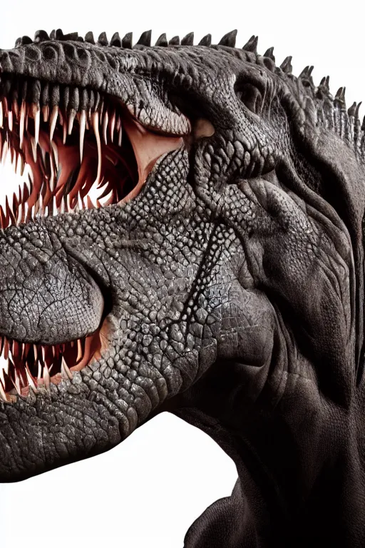 Image similar to A Tyrannosaurus Rex looking menacingly at the camera with studio lighting