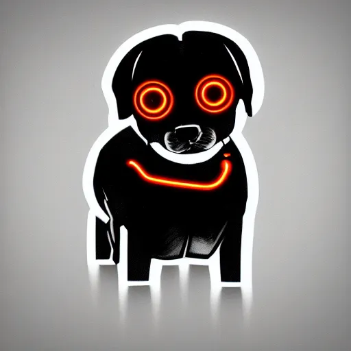 Prompt: neon noir portrait of a small cyborg dog, illustration