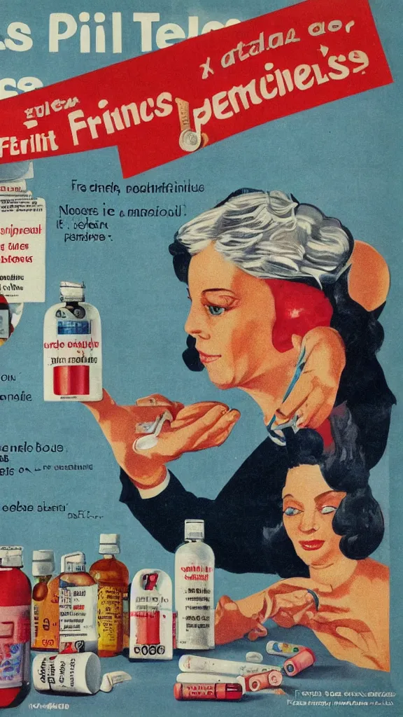 Prompt: Advertisement from 2078 for pills that make you French, graphic