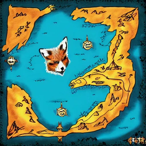 Image similar to dungeons and dragons map that looks like a fox, early 2000s artwork