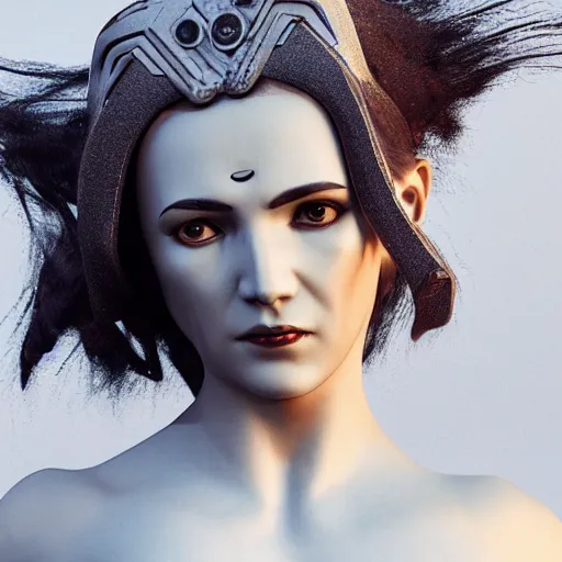 Prompt: greek female god with half cyborg, octane render.