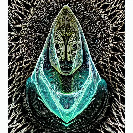 Prompt: faceless, shrouded figure, powerful being, plant spirit, fractal entity, spirit guide, pearlescent, shiny, glowing, ascending, weird, odd, surreal, smooth, shaman, symmetry, subtle pattern, pastel colors, visions, visionary art, color dispersion, underwater, intricate, engraved, matte, subtle textures, hyperdimensional, sacred geometry, portal, glass, by moebius, moebius, trending on artstation, perfect symmetry, highly detailed, ultra detailed, monk, tree, roots, tree spirit, treant